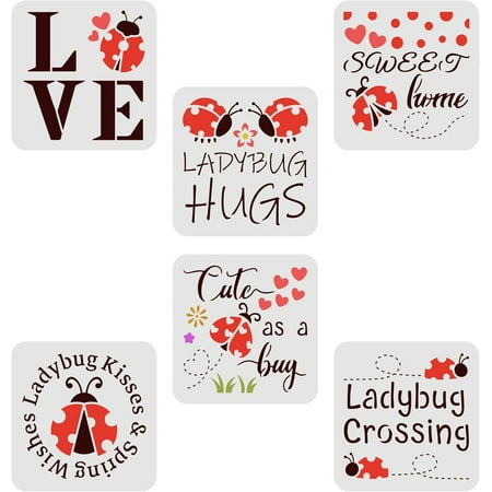 6 Pcs Ladybug Stencils for Painting 5.9x5.9inch Reusable Ladybug with Funny Quotes Drawing Template Spring Theme Stencils for Painting on Wall Wood Fabric Furniture and Paper