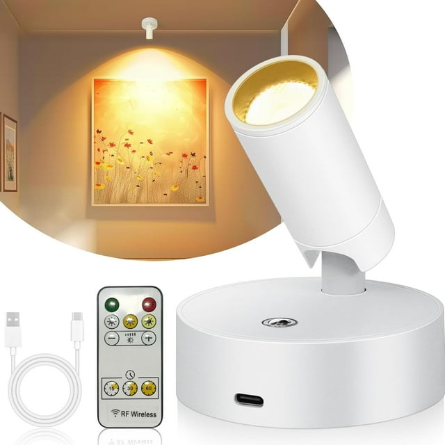 Foco inalámbrico a batería para interiores, con control remoto, multiusos, para mesa, piso, pared o techo, ideal para decorar cuadros, plantas y obras de arte.