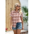 thumbnail image 2 of Women Short Sleeve Button Down Plaid Print Casual Blouses Tops, 2 of 3