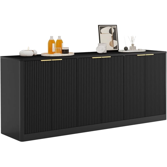67" Fluted Buffet Cabinet with 6 Doors Mid-Century Modern Sideboard Wooden Storage Cabinet for Living Room & Kitchen