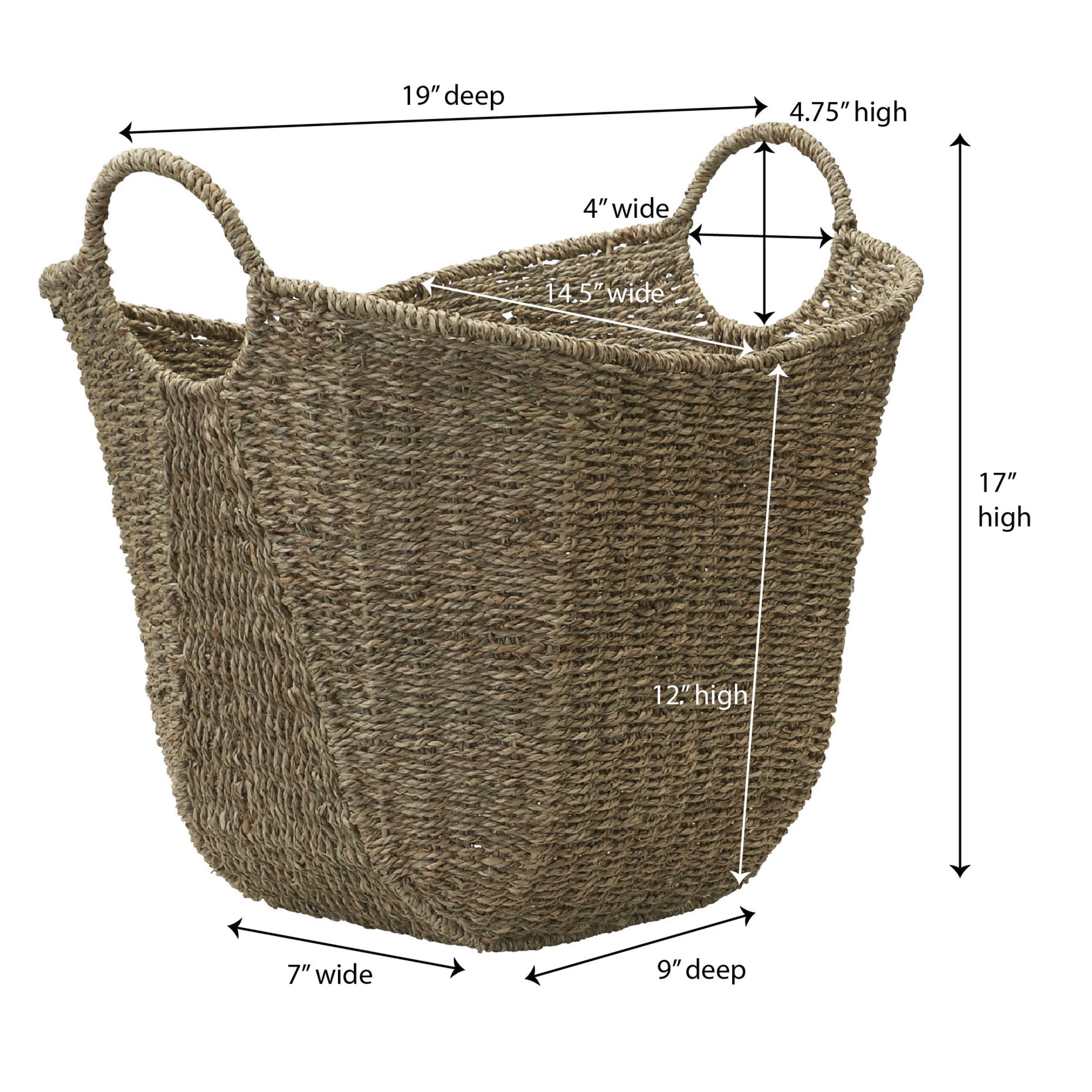 Household Essentials Natural Seagrass Basket with Handles, Natural Woven Wicker Storage Basket, Great for Decoration or Organization