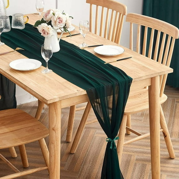 30x300cm Gauze Tablecloth Table Decoration for Romantic Wed Parties Dark Green Chiffon