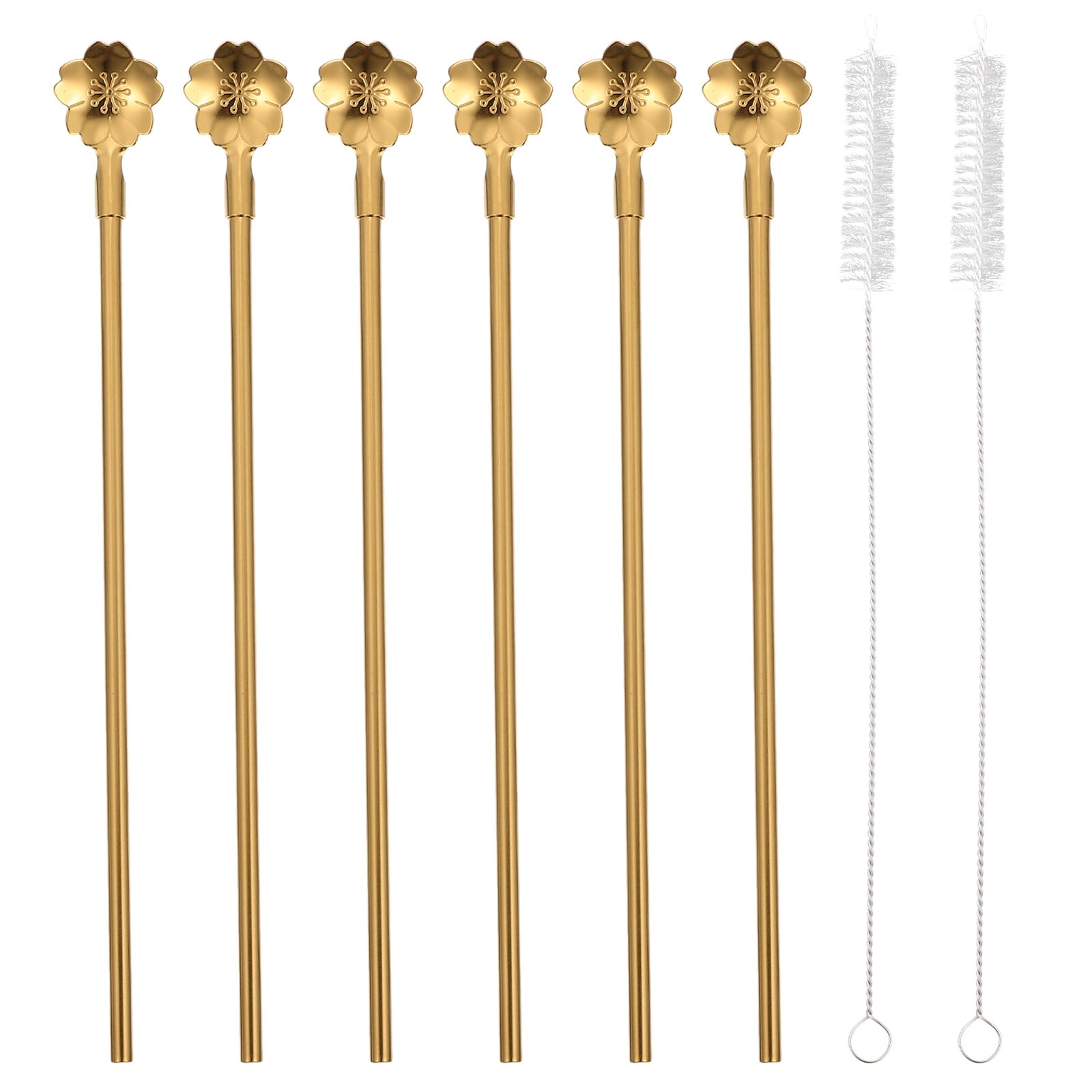 8 Pcs Stainless Steel Straw Spoon Stirring Spoons Whisking Sticks Straw