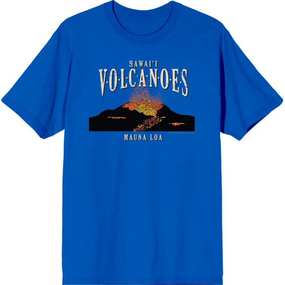 Adventure Society Hawaii Volcanoes Men's Blue Crew Neck Short Sleeve Tee-Large