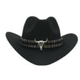 thumbnail image 2 of tasrioml Western Cowboy Hat for Men Women Wide Brim Sun Protection Fedora Beach Hat Wool Cowgirl Felt Hat with Adjustable Strap, 2 of 8