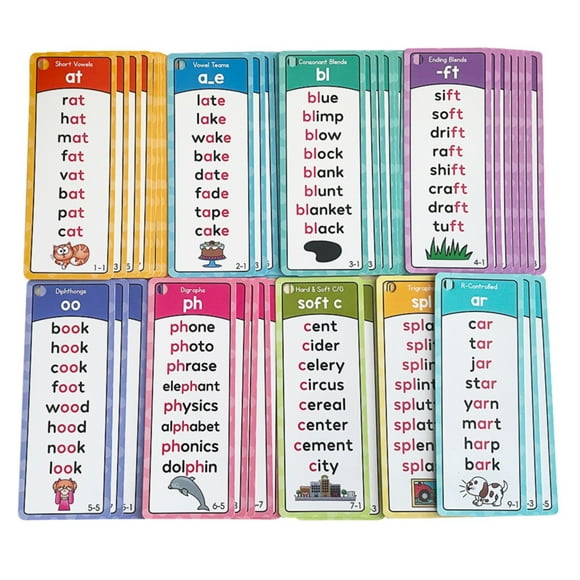 XFGOU Phonics Flash Cards Convenient Phonics Flash Learn Cards | Spelling Reading Phonics Games Reading Sight Words Phonics Games Educational Reading Digraphs Words For Kids Toddler