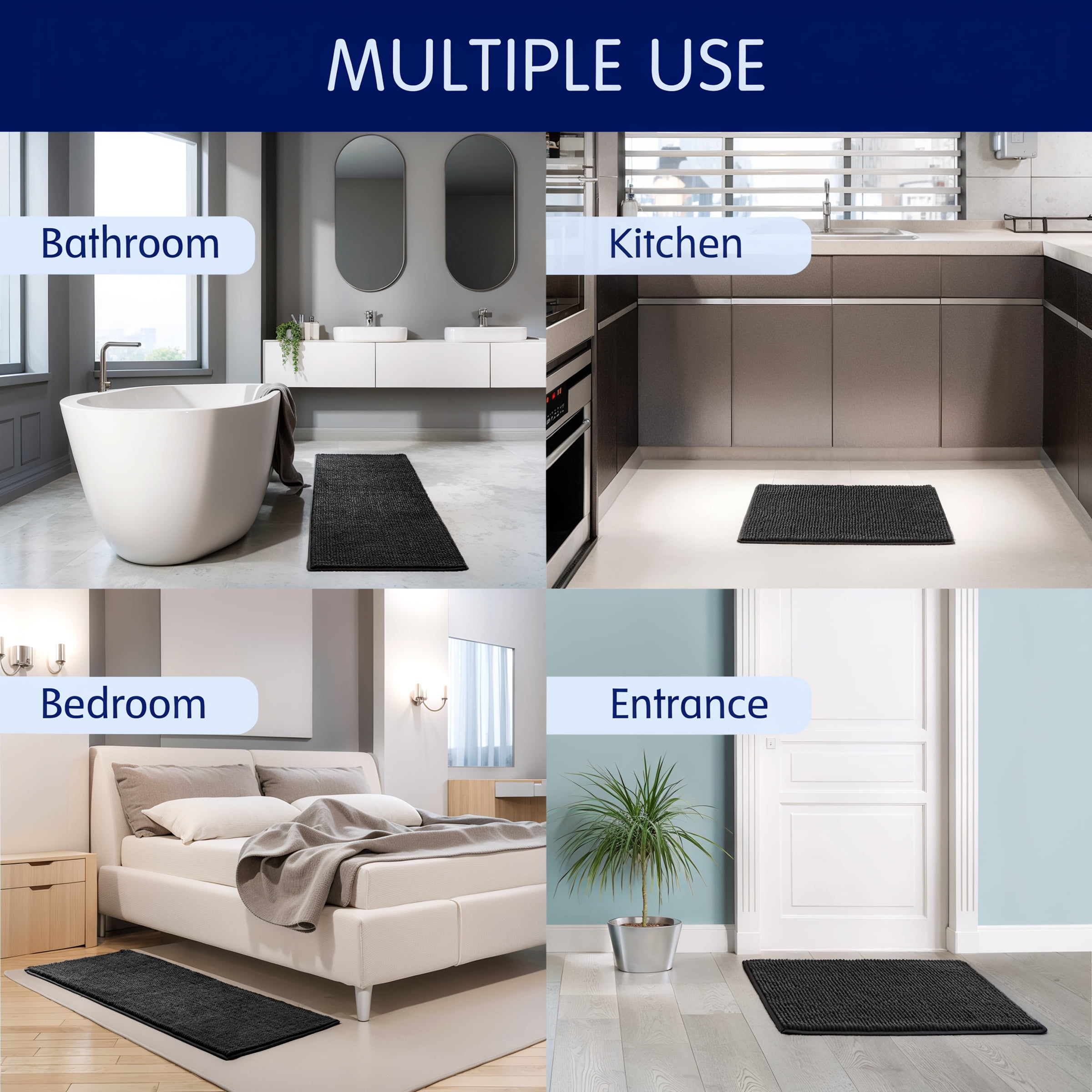 Subrtex Chenille Bathroom Rugs，Extra Soft and Non Slip Bath Mats，Thick Rubber Backing Washable Shower Rugs & Home Decor Accessories (Black,20"*32")