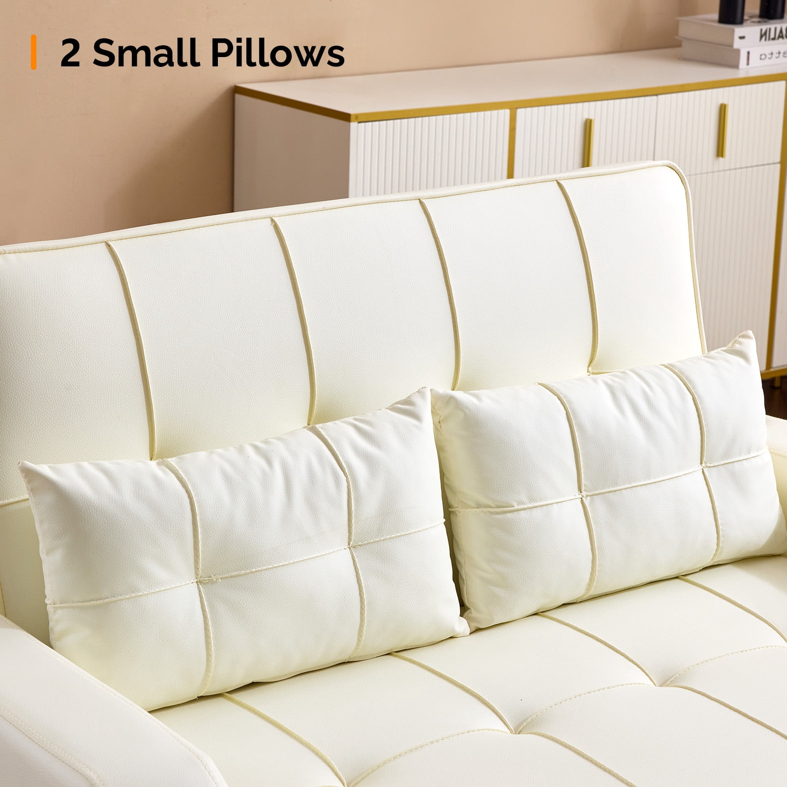 Ktaxon Faux Leather Loveseat Sofa Bed with Side Pockets, Adjustable Backrest Lounge for Living Room, Game Room Beige