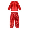 thumbnail image 3 of Hansber Kids Boys Girls Jazz Hip Hop Dance Outfit Shiny Metallic Long Sleeve Performance T-Shirt and Pants Set Red 150, 3 of 7