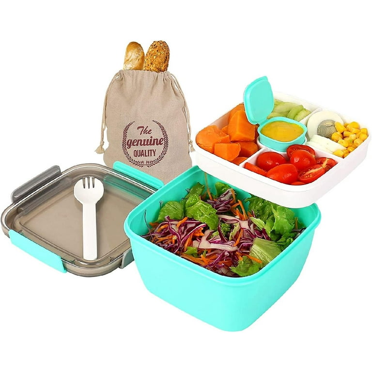 Visen 2 Pack Salad Lunch Container to go,large BPA-Free Salad container,52 oz Salad Bowl,3 Compartment Tray with Dressing Container