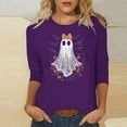 thumbnail image 2 of FAVIPT Cute Halloween Tops for Women Three Quarter Sleeve Round Neck Shirts Pumpkin Spooky Print Scary Blouses Basic Soft Casual Tops Purple,S, 2 of 4