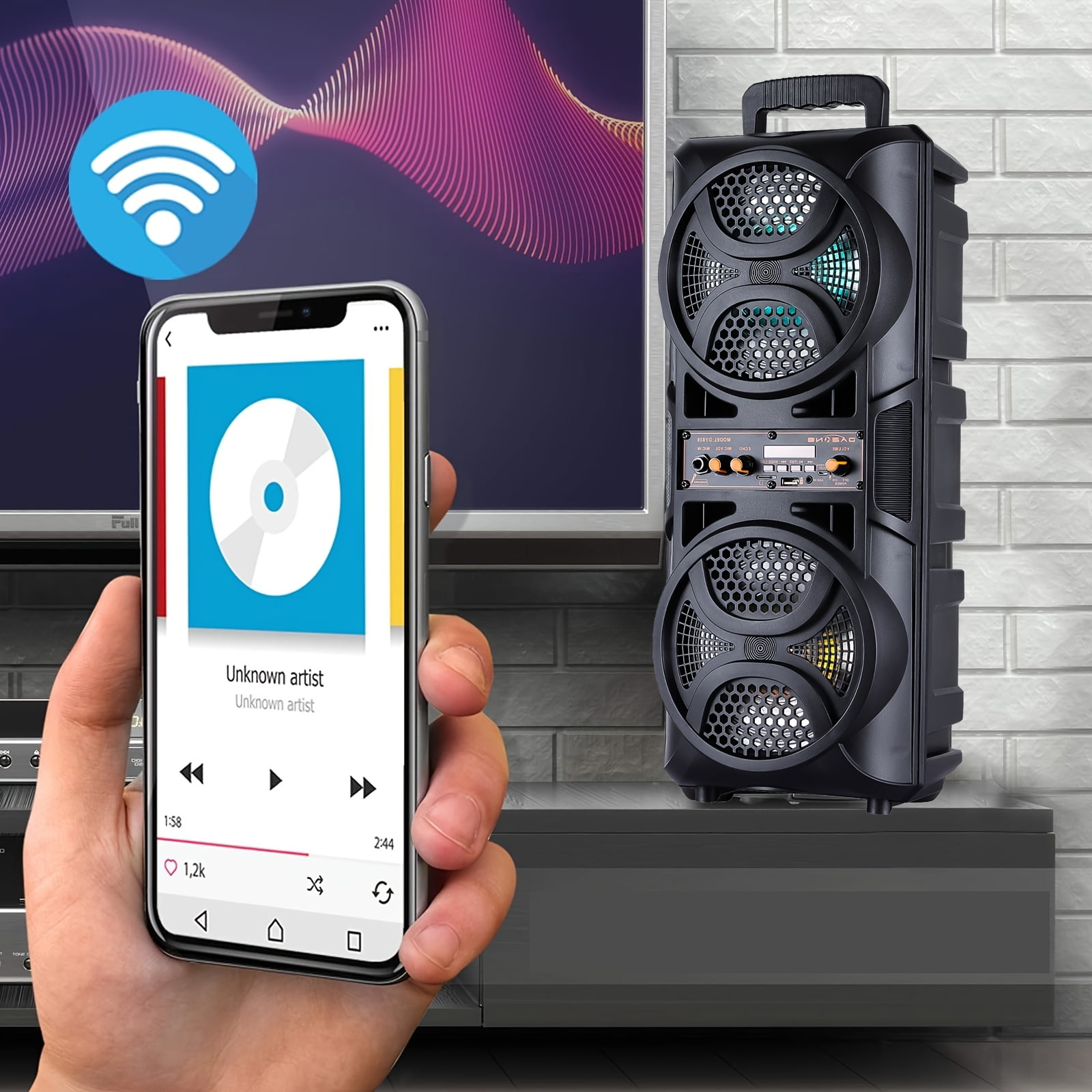 Portable Wireless Bluetooth Speaker PA Sound System Dual 6.5" Woofer Heavy Bass Speaker with Mic