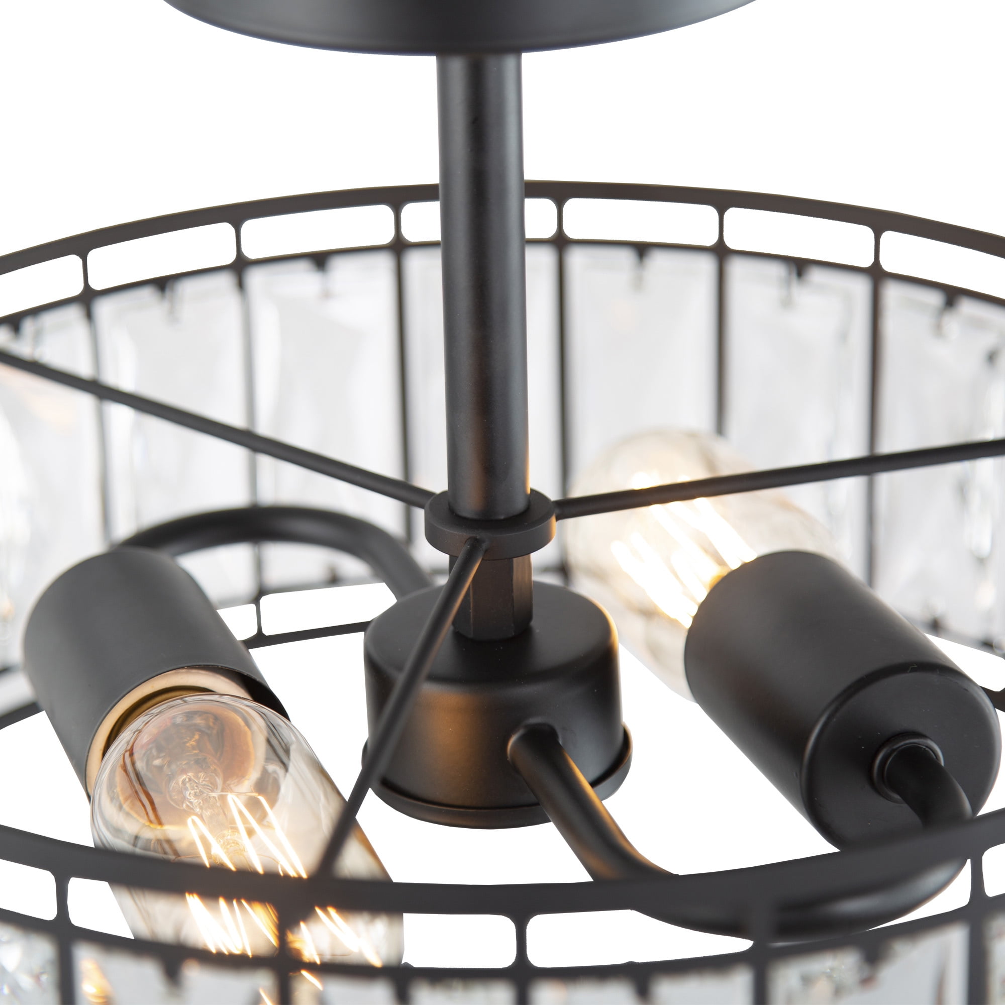 LNC 2-Light Matte Black Crystal Semi-Flush Mount Ceiling Light, Modern Drum Ceiling Light Fixture for Bedroom, Hallway, Entryway and Foyer