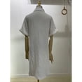 thumbnail image 5 of Breathable Short Sleeve Lapel Neck Cotton Dress Women Casual Loose Beachwear with Pockets, 5 of 8