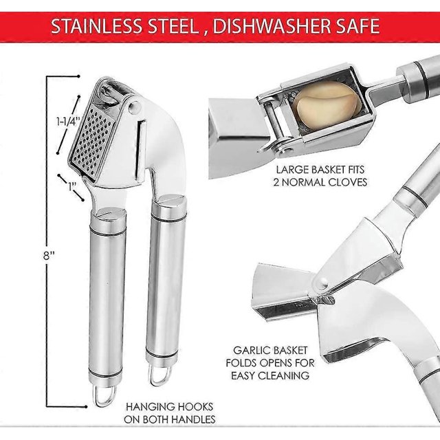 Garlic Press High-grade Stainless Steel, Crushing Tool, Suitable For Ginger And Nuts