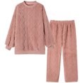 thumbnail image 3 of Defitshape Women's Plush Pajama Set Winter Warm Soft 2 Piece Long Sleeve Shirt Pants Fuzzy Fleece Pjs Cute Fluffy Loungewear Solid Cozy Oversized Baggy Pullover Lounge Set Pockets Pink Small-Medium, 3 of 5