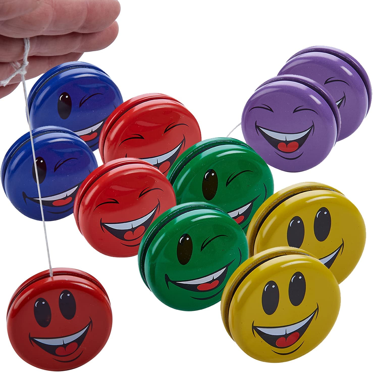 Kicko Metal Smile Face YoYos Pack of 12 Assorted Colors Happy Face Yoyos for Kids