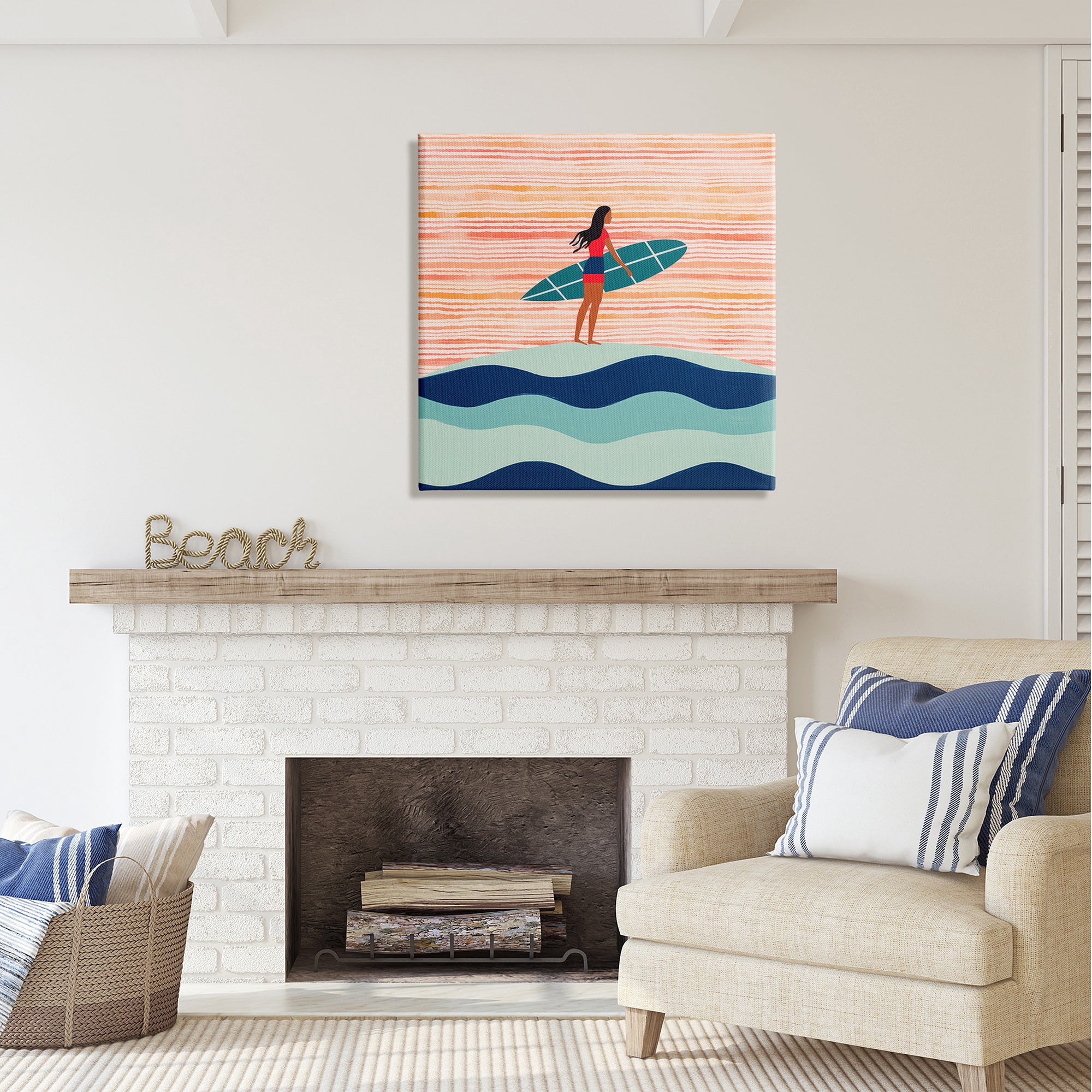 Stupell Industries Boho Beach Surfer Abstract Painting Gallery Wrapped Canvas Art Print Wall Art, 30 x 30