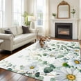 thumbnail image 3 of Spring Floral Area Rug 6x9 FT, Non Slip Living Room Throw Carpet, White Daisy Watercolor Leaves Pastoral Washable Soft Large Floor Carpet Non-Shedding Rug for Bedroom Dining Room Play Room, 3 of 9