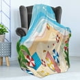 thumbnail image 4 of Graphic Beach Soft Flannel Fleece Blanket, Aerial View Cartoon of Summer Holiday Fun with Parasols and Towels with Ocean, Cozy Plush for Indoor and Outdoor Use, 60" x 80", Multicolor, by Ambesonne, 4 of 5