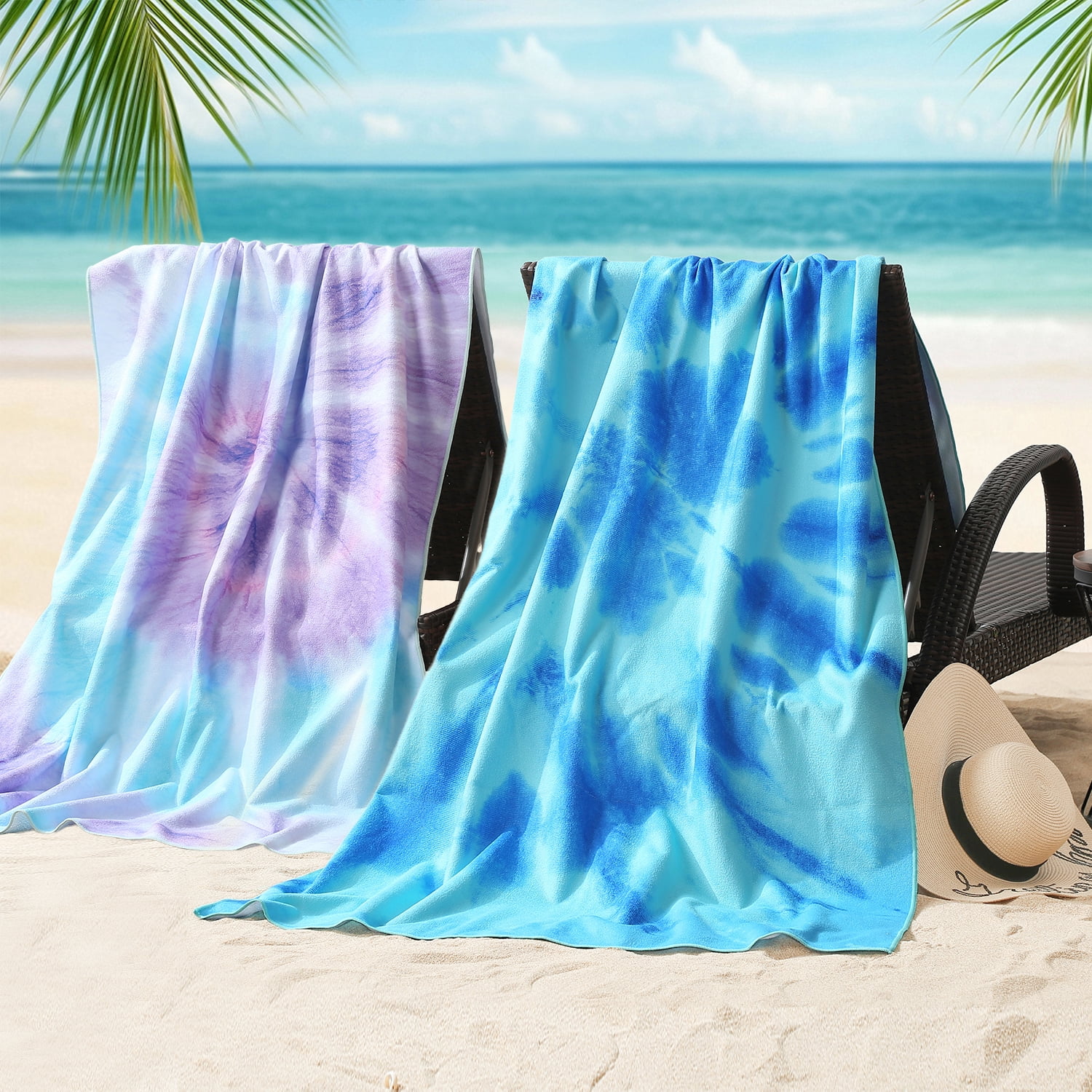 Beartech 4 Pieces Beach Towel Set,40x70 inches Tie-Dye Beach Towels Soft Camping Travel Towels, Lightweight Quick Dry Pool Towels for Beach Shower Towels Swim Towels Absorbent for Adults