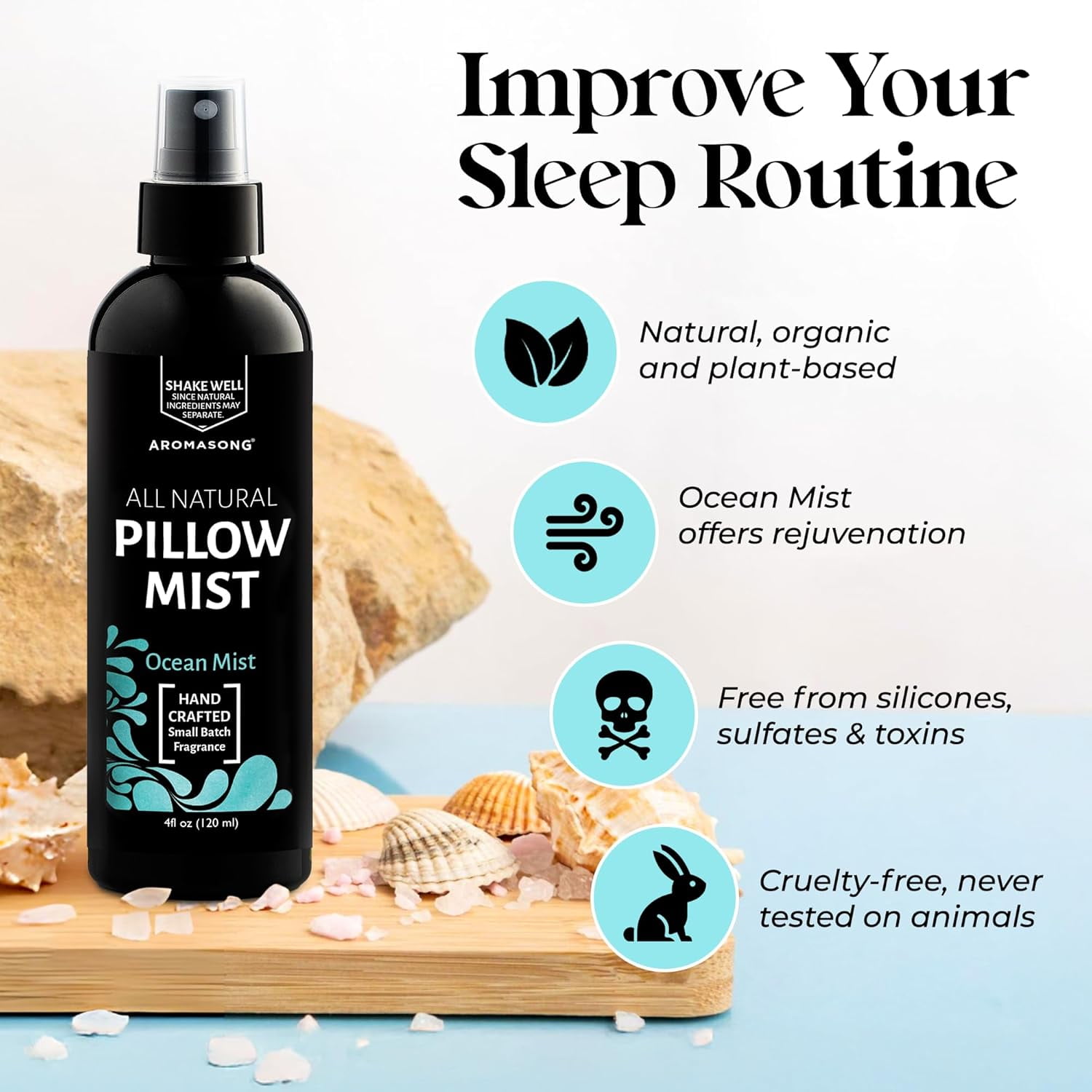 Aromasong Pillow Spray Holiday Gift Pack, All-Natural Linen & Bed Mist, Lavender, Ocean Mist & Eucalyptus, Calming Aromatherapy, 3 x 4 fl oz