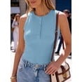 thumbnail image 3 of ANRABESS Summer Tops for Women Button Down Henley Ribbed Tank Tops Sleeveless V Neck T Shirts 2026 Dressy Casual Slim Fitted Basic Tee Tops Sky Blue M, 3 of 12