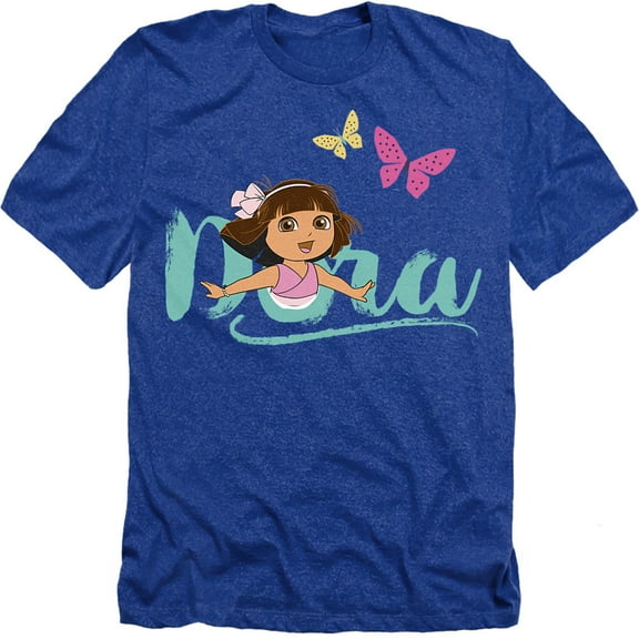 Popfunk Dora The Explorer With Butterflies Unisex Adult Heather T Shirt, Royal Heather, Small