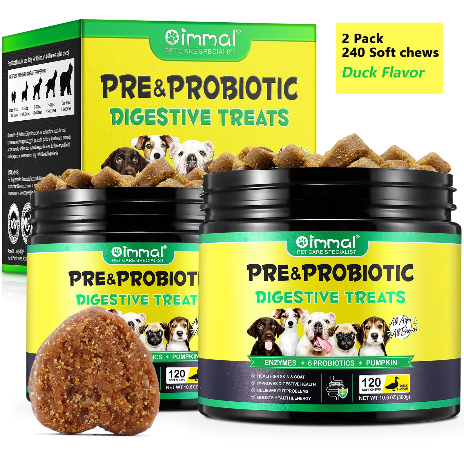 Oimmal Probiotics for Dogs Digestive Health, Digestive Probiotic Soft Chews for Dogs, Dog