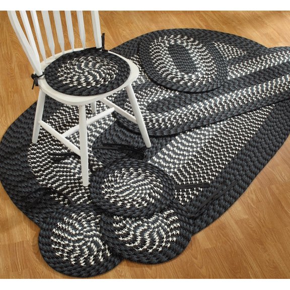 Better Trends 7-Piece Braided Rug Set, 100% Polypropylene Indoor Area Rugs, Durable & Reversible – Alpine Collection, Gray Stripe