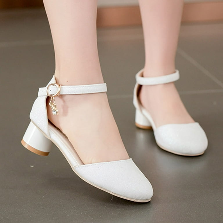 Breaise Girls Dress Shoes Closed Toe High Heels Ankle Strap Flower Pump Shoes Party Wedding School Sandals for Kid 4-13Years, Girl's, Size: 4 Years,