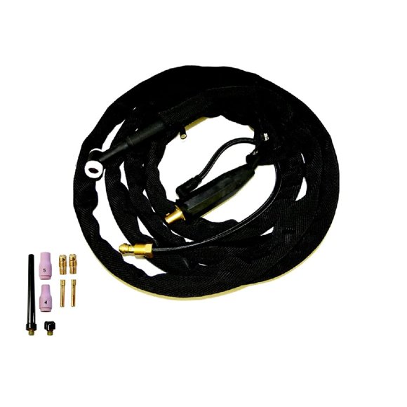 WeldingCity 125-amp WP-9F (Flexible Head) Air-cooled TIG Welding Torch Complete Package with 12.5-ft Power Cable Hose and Solid Dinse 35-50 (1/2") Cable Adapter (with Separate Gas Hose)