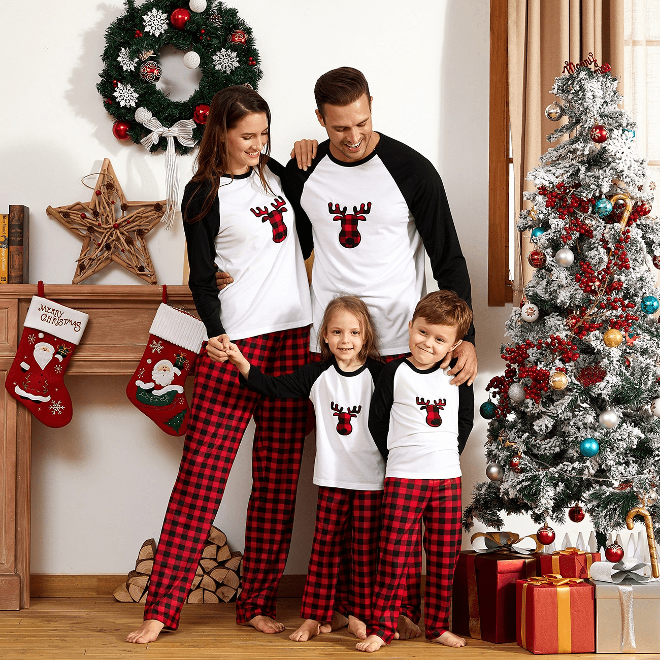 PatPat Christmas Pajamas Plaid Deer Family Matching Pajamas Sets for ...