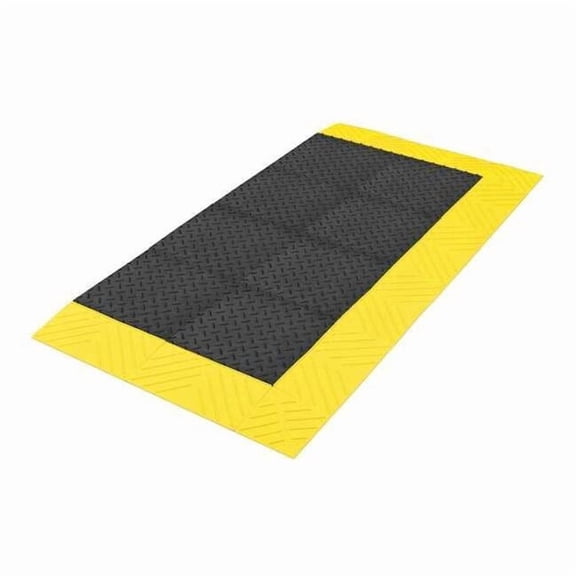 Antifatigue Mat, 36" L x 30" W, 1" Thickness, PVC, Diamond, Black/Yellow