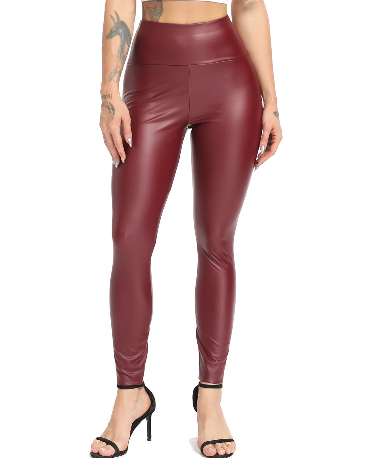 INFILAR Womens Faux Leather Pants High Waisted Tummy Control Sexy ...