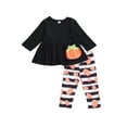 thumbnail image 5 of Qiylii Baby Girls Halloween Outfits,Long Sleeve Pumpkin/Ghost Top+Striped Pants, 5 of 7