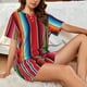 thumbnail image 4 of Fotbe Mexican Serape Blanket Stripes Conjunto de Pijama Estampado para Mujer, 2 Piezas, Ropa de Dormir con Camiseta de Manga Corta y Shorts Suaves-Large, 4 of 6
