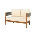 thumbnail image 3 of Christopher Knight Home 2-Piece Patio Furniture Set, Acacia Wood Tub Loveseat with Woven Rope Table and Beige Cushions, Weather-Resistant, Teak, 3 of 10