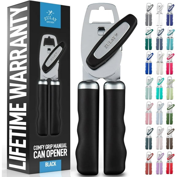 Zulay Kitchen Heavy Duty Stainless Steel Can Opener Manual with Bottle Opener - Rust Proof Manual Can Opener With Turn Knob & Comfy Soft Grip Handles