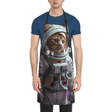 

Rateoe Cat Astronaut In Space Aprons with Pocket Men Womens Aprons Waterproof Adjustable Cooking Aprons for Kitchen Gardening and Salon