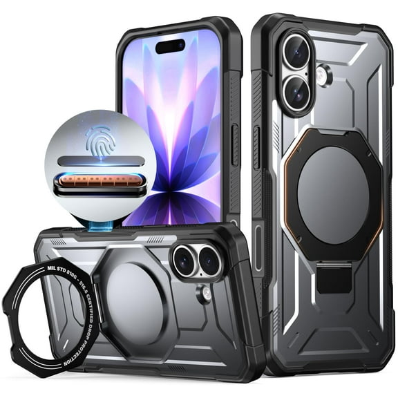 Poetic Spartan Case with Ring Stand for iPhone 17, [Camera Control Button][2 Tempered Glass Screen Protector][Magsafe Compatible] Rugged ShockProof Protective Cover, Metallic Gun Metal