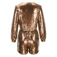 thumbnail image 4 of Pxkloy Women's Sequin Romper Party Clubwear Shiny Wrap V Neck Shorts Jumpsuit Glitter Sparkly Long Sleeve Disco Dance Outfit Gold,M, 4 of 5