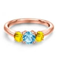 thumbnail image 3 of Gem Stone King 18K Rose Gold Plated Silver Swiss Blue Topaz and Yellow Sapphire Engagement Ring for Women | 1.37 Cttw | Round 5MM | Gemstone November Birthstone | Size 7, 3 of 6