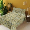 thumbnail image 2 of Ambesonne Floral Fitted & Flat Sheet with Shams 4 Pcs Set, Flower Sketches Leaves Retro, Full, Pale Khaki Multicolor, 2 of 5