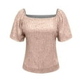 thumbnail image 4 of BVOFAR Women's Sequin Tops Trendy Glitter Sparkly Blouses Short Sleeve Square Neck Shirts Dressy Casual Tunics for Evening Party 2025, 4 of 6