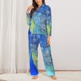 thumbnail image 3 of Junzan Peacock Print Womens Pajama Sets,Long Sleeve Button Down For Women Pjs 2 Piece, 3 of 9