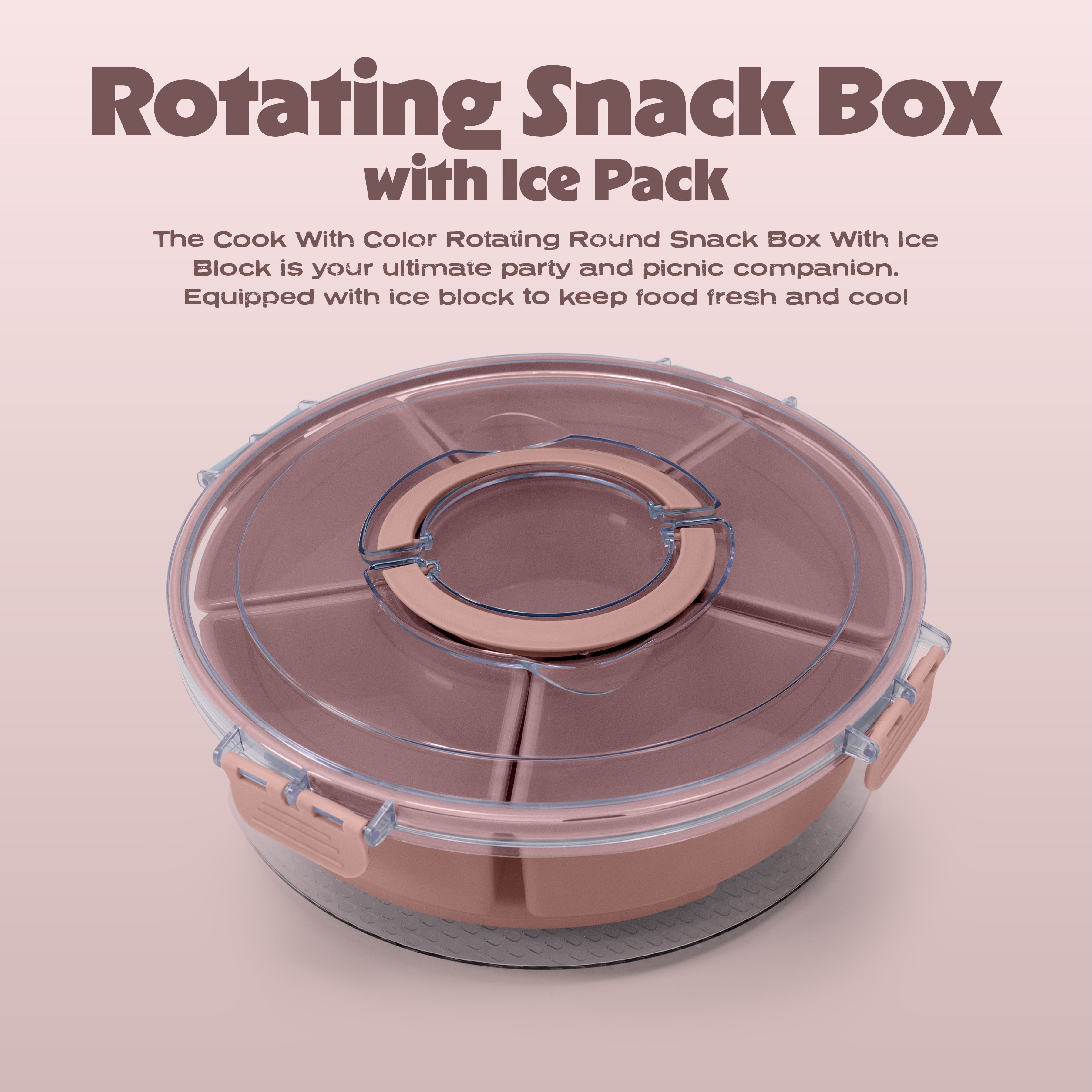 Cook with Color Rotating Snack Box with Ice Block and Carry Handle, Portable Compartments for Lunches and Commutes, Pink