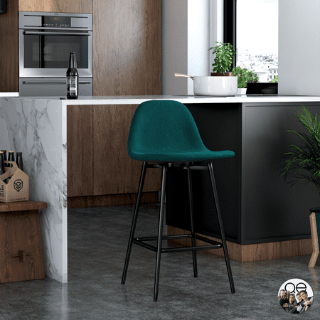 Queer Eye Coltin Upholstered Mid-Century Counter Stool, Green Velvet