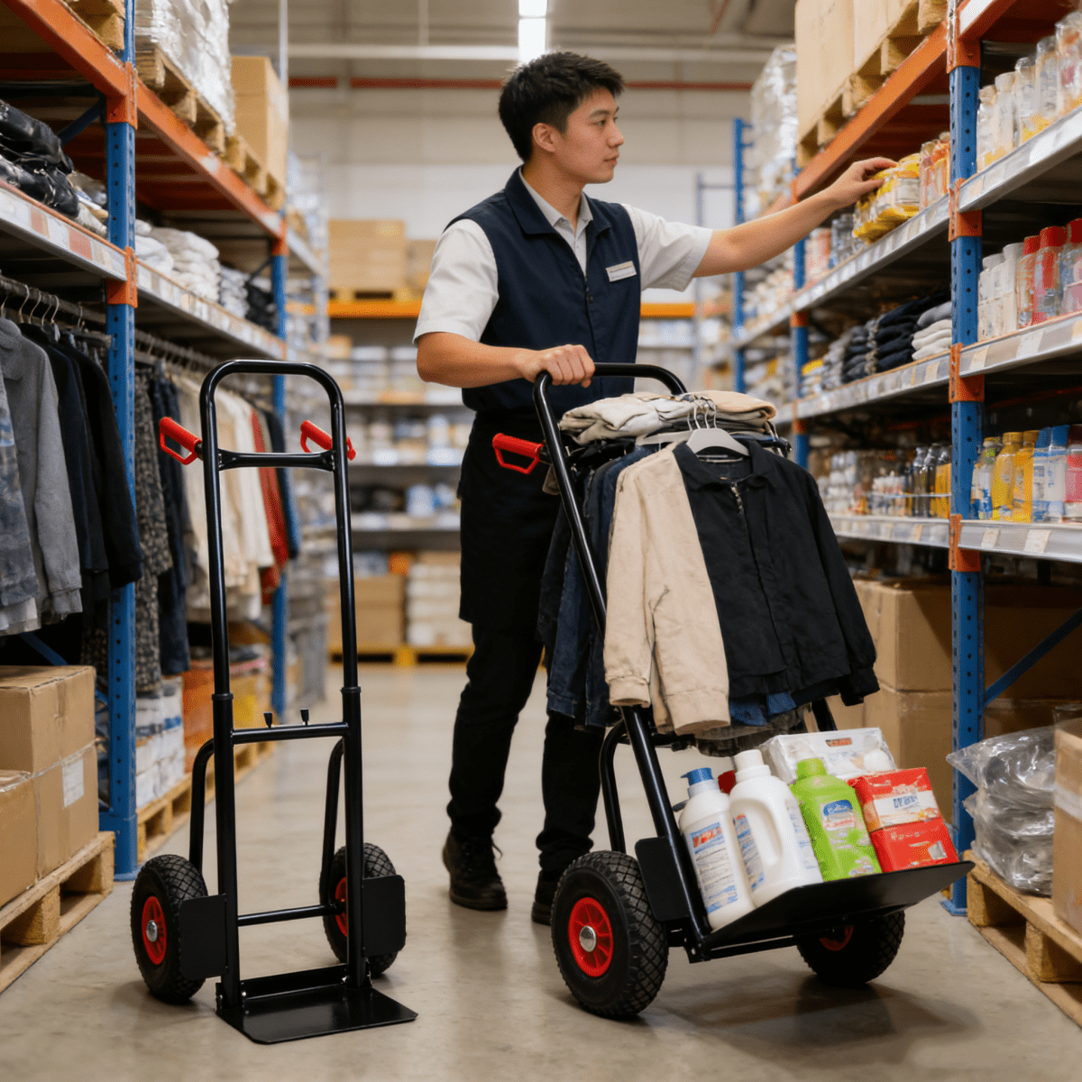 Heavy Duty Hand Truck with Double Handles – 330 lb Steel Trolley, 10" Rubber Wheels for Moving