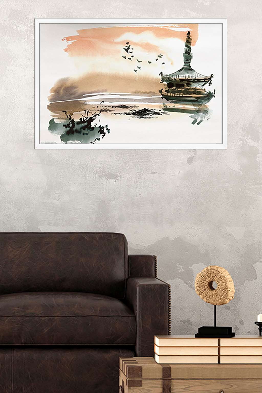 China Landscape with Pagoda Wall Poster, 22.375" x 34", Framed